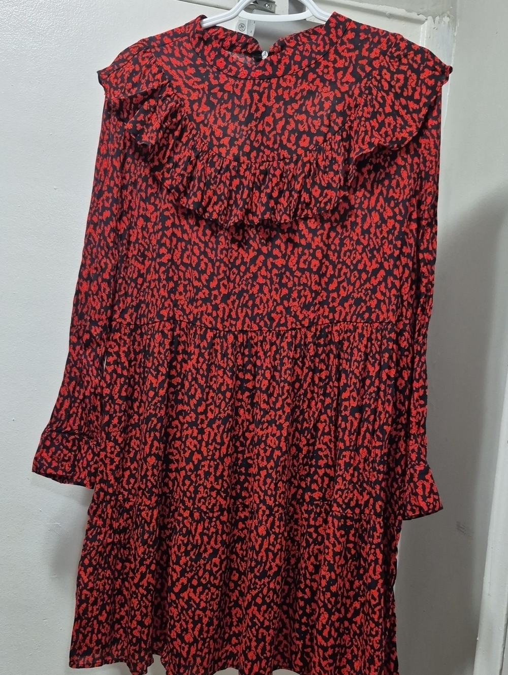Zara Black and Red Printed Tiered Mini Dress with Ruffle Yoke